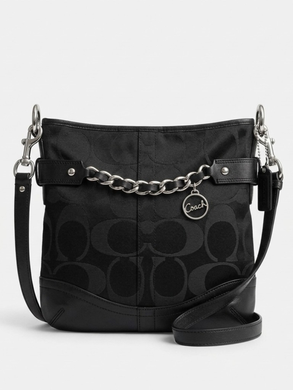Coach Signature Jacquard Canvas Crossbody Bag With Chain Accent & Bag Tag
